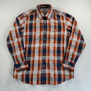 Tommy Bahama Shirt Mens Medium Orange Plaid Island Modern Fit Silk Long Sleeve